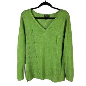 Eddie Bauer Linen Blend V-neck Knitted Green Top